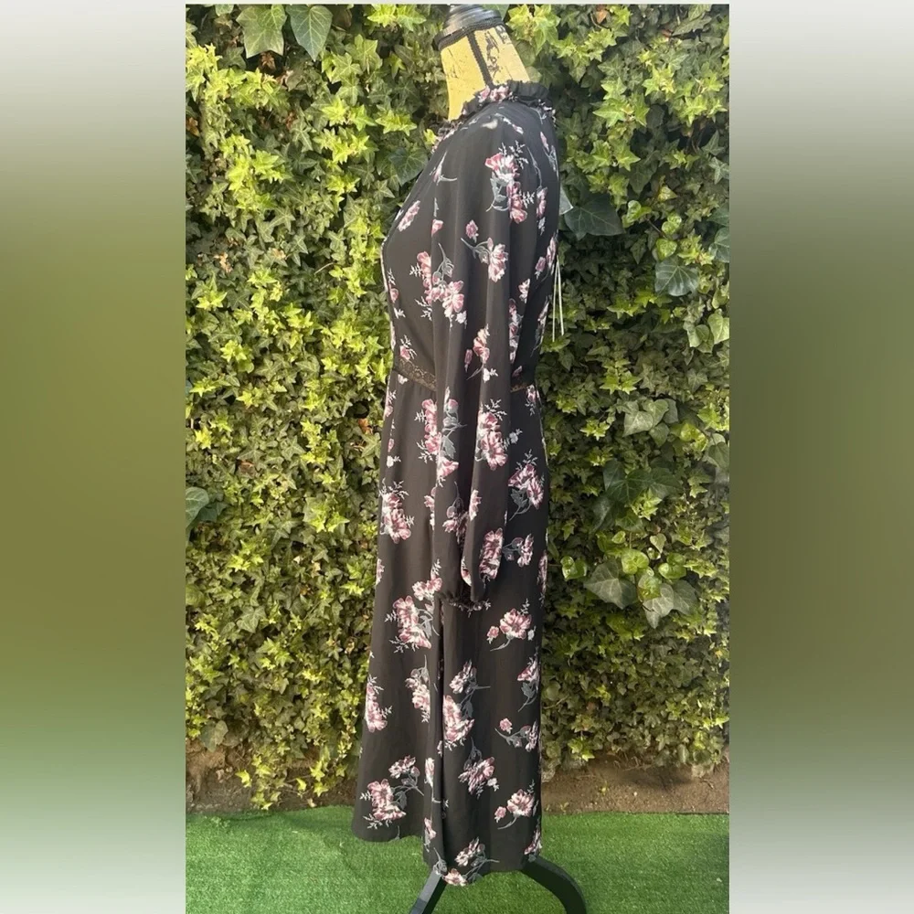 June & Hudson Black Maxi Dress Whimsigoth Boho Goth Floral Ruffles Lace Velvet - Picture 10 of 13